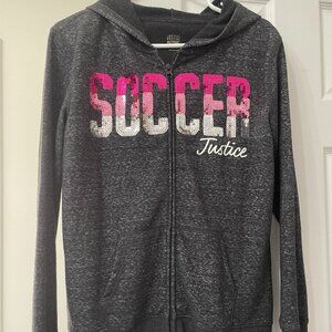JUSTICE Grey Long Sleeve Sweatshirt/Jacket (Soccer) in Size 16/18